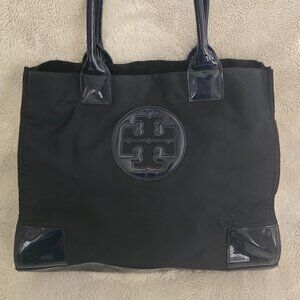 Tory Burch Nylon & Patent Leather Trim Ella Tote Navy Blue